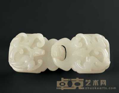 清中期 白玉刻螭龙纹带扣 长9.8cm